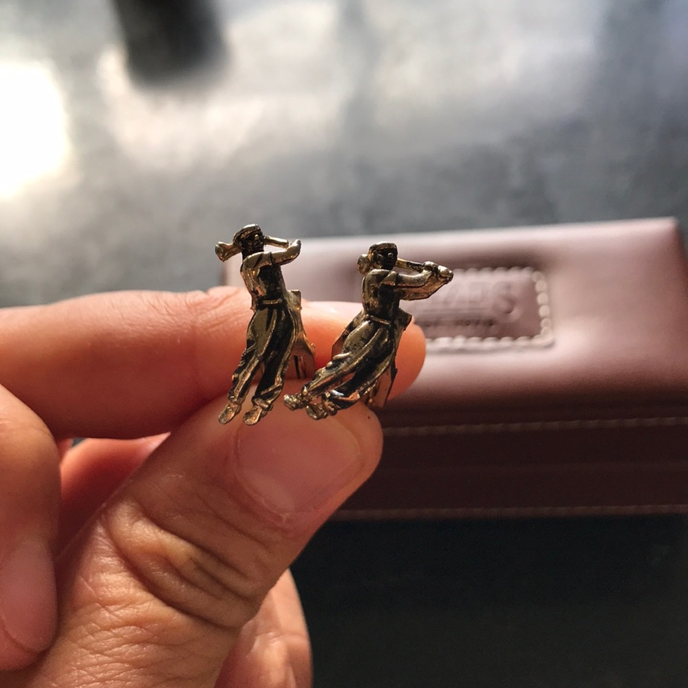 Gold tone golf cuff links with box